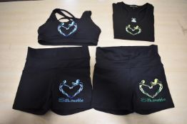 *Silhouette Black Vest & Shorts Set Size: S and Silhouette Black Sports Bra & Shorts Set Size: S