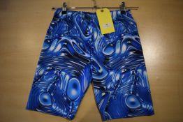 *Blue & White Ripple Unisex Yoga Shorts Size: M