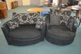 Two Black Fabric Swivel Seats