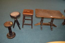 Coffee Table, Two Stools, and a Plant Stand