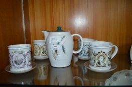 Denby Wheatgrass Teapot, plus Vintage Mugs