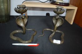 Pair of Indian Brass Snake Candlesticks
