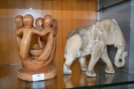 Wooden Carved Elephant and Candle Holder