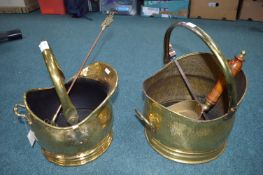 Two Brass Coal Scuttles