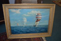 Oil on Canvas Yacht Racing Scene 