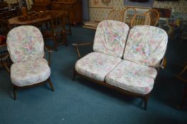Ercol Spindleback Two Seat Sofa and Matching Armchair