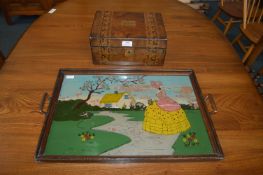 Victorian Marquetry Workbox plus 1930's Tray