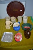 Pub Jugs, Ashtrays, Brass Tray, etc.