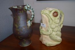Studio Pottery Jug with Frog Handle by Roger Cockrain plus Crown Devon Frog Jug