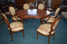 Reproduction Oval Dining Table an Six Balloonback Upholstered Chairs