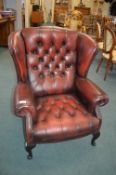 *Red Leather Wingback Chesterfield Armchair