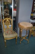 Gilded Marble Topped Table and Matching Chair