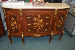 Reproduction Bow Front Cabinet with Faux Inlaid Detail and Ormolu Mounts