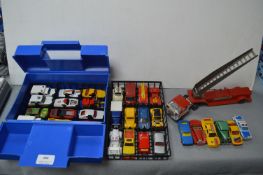 Matchbox Carry Case with Matchbox and Corgi Vehicles etc. plus Tonka Fire Ladder Truck