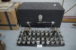 Ebonised Church Communion Tray with Glasses plus Original Storage Box