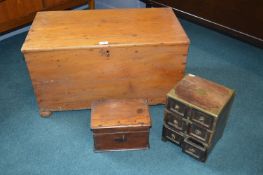 Pine Blanket Box and Two Small Wooden Chests