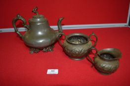 Pewter Teapot, Sugar Bowl and Milk Jug