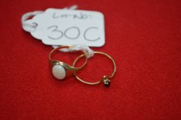 Two 9k Gold & Opal Rings - 1967, Size: G, 2.18g total