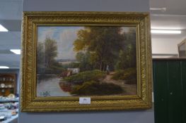 Victorian Oil on Canvas Pastural Scene by E. Horton