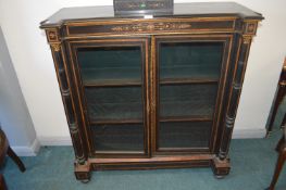 Continental Ebonised Glazed Bookcase with Inlaid Detail and Ormolu Mounts