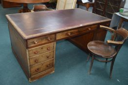 Victorian Mahogany Partners Desk with Tooled Leather Inset Top and a Pair of Bentwood Chairs