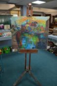 Vintage Windsor & Newton Artists Easel plus Hull Abstract Riverscape