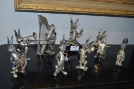Rabbit Orchestra Comprising Eight Pewter Figures