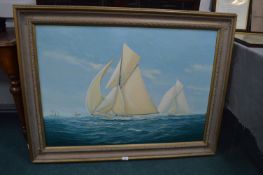 Framed Oil on Canvas Yacht Racing Scene 