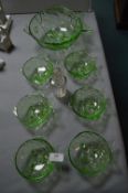 1930's Green Glass Dessert Bowl Set