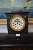 Inlaid Slate Mantel Clock by Heselton of Paris (working condition, with key)