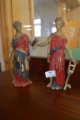 Painted Classical Spelter Figures with Agricultural Implements