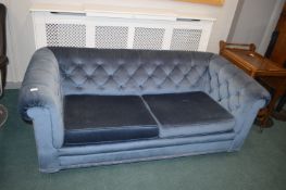 Blue Velour Chesterfield Style Sofa Bed