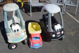 Two Little Tikes Police Pedal Cars and a Dump Truc