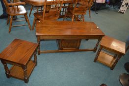 Oak Coffee Table with Cupboard and Two Nesting Tab