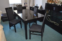 Black High Gloss Dining Table and Four Matching Hi