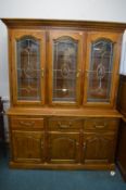 Oak Effect Triple Door Glazed Display Cabinet