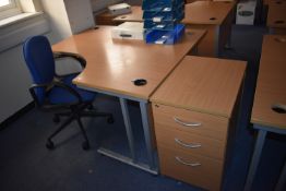 *Curved Desk, Three Drawer Pedestal, and an Office Chair etc.