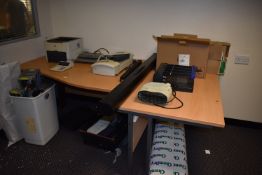 *Contents On Top and Under the Desks to Include Server Units, Footstools, Keyboards, Printer,