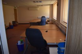 *Contents of Office to Include Six Desks, Two Fans, Three Office Chairs, Bins, etc.