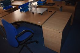 *Curved Desk, Three Drawer Pedestal, and an Office Chair etc.