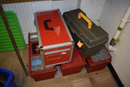 *Four Plastic Toolboxes, and an Aluminium Case