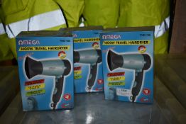 *Three Omega Travel Hairdryers