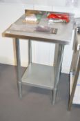 *Stainless Steel Topped Worktable with Undershelf and Upstand to Rear on Tubular Legs 60x60cm