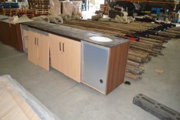 *Corian Top Serving Counter on Wheels with Hand Wash Sink, and Storage Cupboards