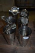 *Six Stainless Steel Cocktail Shakers and Accessories