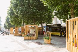 *Large Timber Sculpture with Integral Seating Depicting the Word “York”, and Four Planters