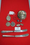 Assorted Sterling Silver Butter Knives, Medallions