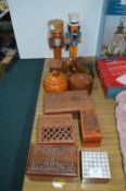 Decorative Wooden Boxes and Two Wooden Nutcrackers