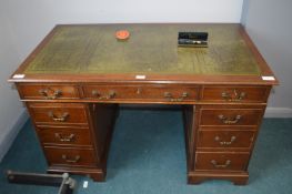 Mahogany Desk with Tooled Green Leather Top