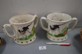 Two Pottery Tankards with Novelty Frogs Inside